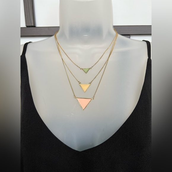 Jewelmint Pastel Points Triangle Fashion Multistrand Necklace Gold Pink Enamel - Picture 6 of 8